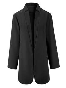 Abrigo cómodo de largo medio y color liso para mujer Diseño informal y estilizado, gabardina de otoño/invierno, abrigo de color liso para mujer, corte regular - Negro - Ver 2