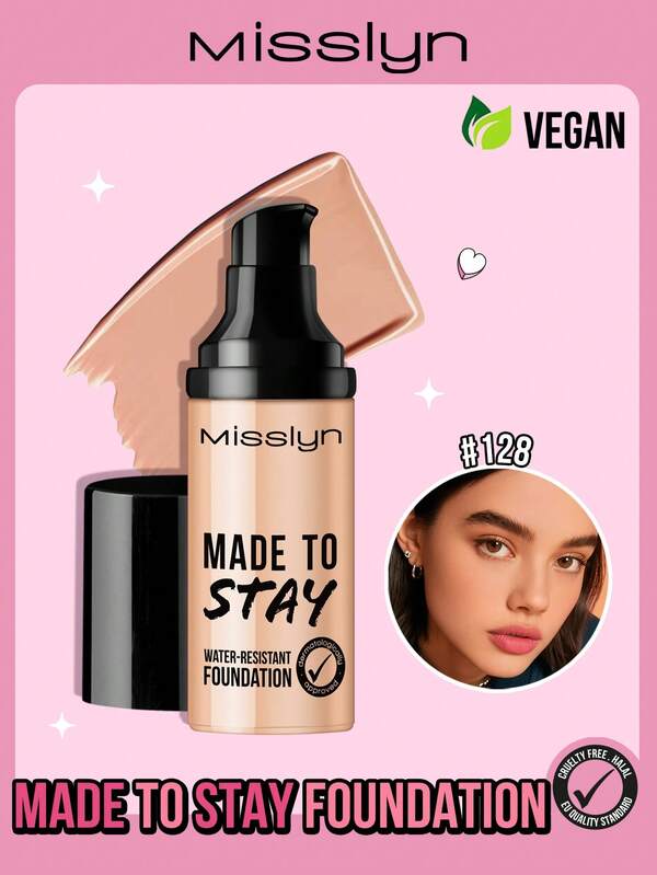 Misslyn MADE TO STAY WATER-RESISTANT FOUNDATION, Even Skin Tone, Water Resistant,Long-Lasting, Smudge Proof, Creamy Texture, High Coverage, Nourishing, Y2K Makeup Party Beach Travel Holiday Camping Outdoors Present Rose Fashion Girl New Year Cosmetic Cosplay Best Trip Festivals Color Fancy Campus School Charm Vibe Cny Chinese New Year, Valentine's Day Gifts,Vegan,Cruelty Free