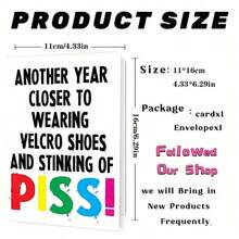 Edgy Humor Birthday Card With Bold Hook And Loop Shoes & PISS! Message - Colorful Typography Insult Greeting Card For Adults, Irreverent Age Milestone Card With Golden Elephant And Cupcake Prop Display - Multicolor - View 5