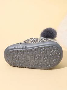 Children's Fashion Casual Anti-Slip Wear-Resistant Lightweight Thermal Lined Warm House Slippers, Suitable For Winter - Grey - View 6