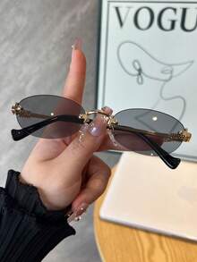 1 Pair Frameless Oval Women Fashion Fashion Glasses, Suitable For Daily Wear, Beach, Street Photography, Party - Multicolor - View 8