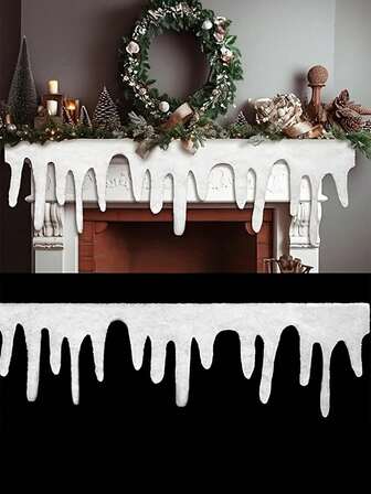 1pc White Dripping Ice Effect Snow Mantel Garland - Realistic Winter Fireplace Mantle Decoration, Self-Adhesive-Like Easy Install For Christmas & New Year's Mantlepiece, Fireplace Trim, Create Winter Snowy Scenery, Christmas Decorations