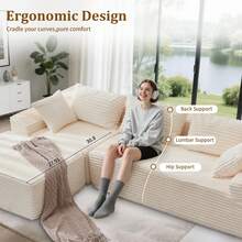 108" Sectional Couches For Living Room, Modular Sectional Sofa With L-Shape Chaise, Cloud Couch Sectional, Comfy Corduroy Fluffy Couch With Deep Seat And Side Pockets, No Assembly Required - Màu be - Xem 6