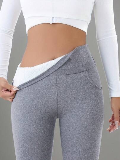 Women's High Waist Thermal Leggings - Stretchy Thick, Warm & Comfortable, Suitable For Winter, With Elastic Waistband And Pockets, Casual & Comfortable | Fashionable Winter Pants | Warm Base Layer Pants