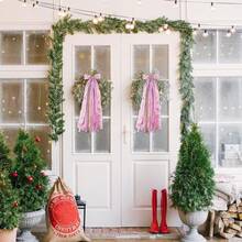 Lazo de Navidad rosa de 27.5 pulgadas, decoración de puerta – 12 cintas deúltiples texturas con clip de metal dorado para puerta delantera, pared para interiores y exteriores - Rosa Navidad - Ver 11