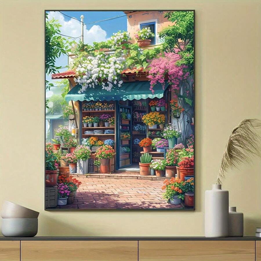 1pc Canvas Poster, Canvas Wall Art, Flower Shop, Artwork Wall Painting For Bathroom Bedroom Office Living Room Home Wall Decor, House Decoration[Frameless] - Multicolor - View 1
