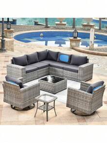 1pc Solid Color Milk Silk Elastic Waist Sofa Seat Cushion Cover, High Elasticity Dust-Proof All Season Use For Garden Rattan Sofa Seat Cushion Protector - Dark Grey - View 7