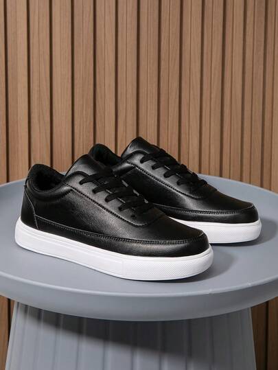 男士新款黑色时尚简约系带休闲运动鞋，舒适柔软拼接日常百搭户外运动大码情侣鞋