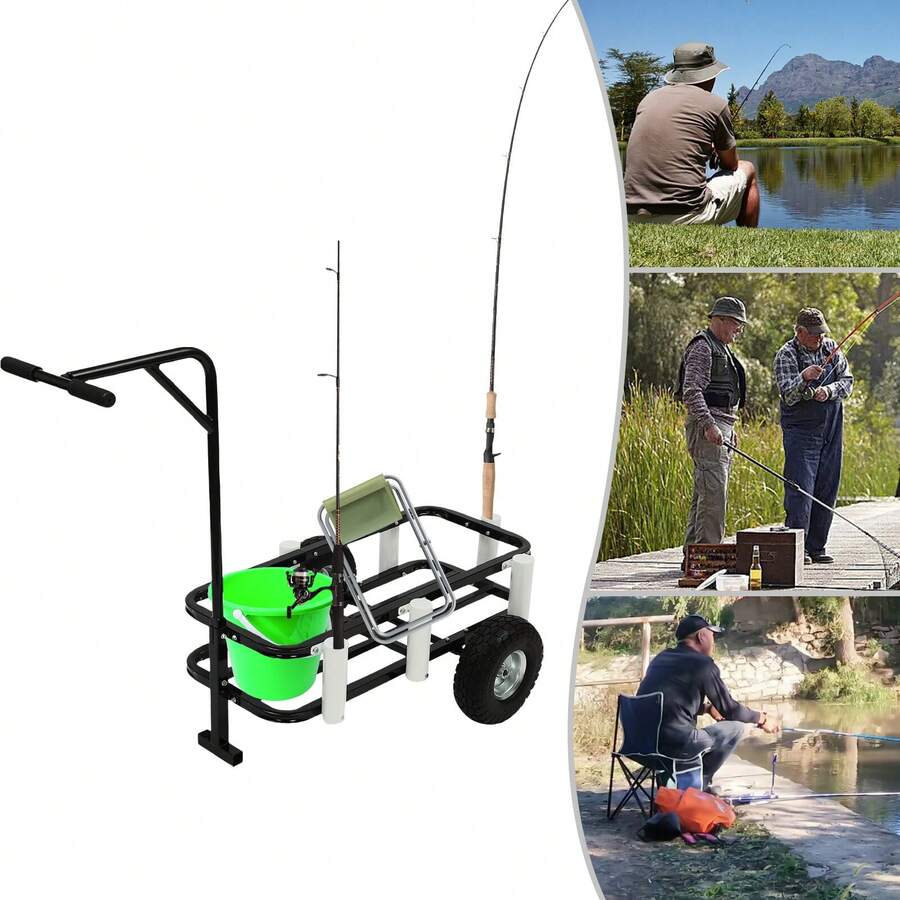 Black Fishing Roller Car Beach Fishing Cart W/ Anti-Skid Wheel For Fishing, Traveling, Shopping, Moving, Camping - màu đen - Xem 1