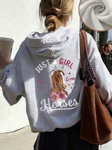 1pc Tween Girl Thermal Lined Thick Warm Hoodie Sweatshirt, Young Student Clothing, Suitable For Kids Autumn/Winter Long Sleeve Top - Grey - View 6