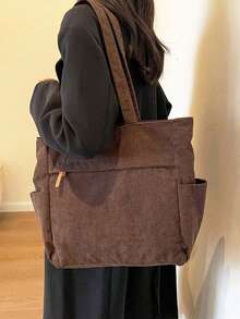 『US-Based Shipping』Simple Solid Color Multiple Pockets Shoulder Bag Corduroy Hobo Tote Bag For Women, Casual Crossbody Bag Large Capacity Purse Bucket Bag, Shoulder Satchel Daypack For Outdoor Travel Commuting Work, Vintage Satchel Shopping Bag College Computer Bags Large Capacity, Lightweight, Portable, Suitable For Teen ,,Bolsos Para Mujer,Tote Bags For Women,Bags For Women,Shoulder Bag,Carteras,Carteras Para Mujer,Bolsas,Designer Handbags,Crossbody Bags For Women,Mochilas Para Mujer,Handbags For WomenGirls Women College Students, Perfect For Back To School, New Fall Fashion 2025 For Women,Large Capacity Casual Outdoor Vacation Travel Shoulder Bag, Lightweight Versatile Shopping Groceries Storage Handbag, Portable Multi-Pocket Commuting Bags For Daily Office Work, Large School Tote Bag, Multiple Compartments, Perfect For Beach, School, Work & Daily Use, Literary School Bag & Bookbag For Women Or Students - Cà phê nâu - Xem 2