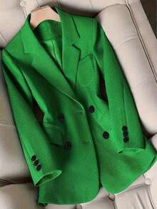 Solid Color Single Button Long Sleeve Single-Breasted Waistcoat Suit Pants Two-Piece Set - 綠色 - 查看 3