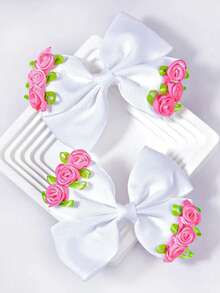 2 Stück minimalistische, süße Seitenklemmen Prinzessinnenkopfschmuck, einfarbige Rosenblüten & Schleifen Haarspangen, Mädchen Haaraccessoires Geschenk, geeignet für Alltag, Schule, Reisen