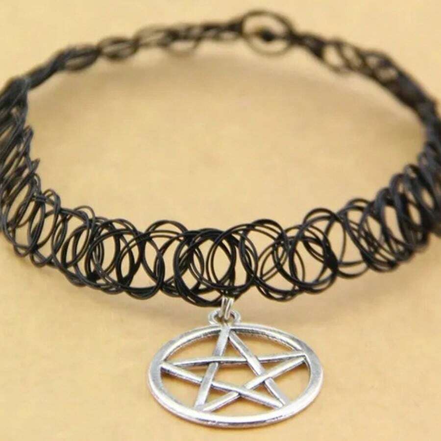 Mặt dây chuyền hình ngôi sao năm cánh kiểu Gothic cổ điển - Dây chuyền hợp kim đen không mạ, kiểu dáng thập niên 90 Y2K, phù hợp cho mùa thu, đeo hàng ngày và dự tiệc Halloween. - Nhiều màu - Xem 1