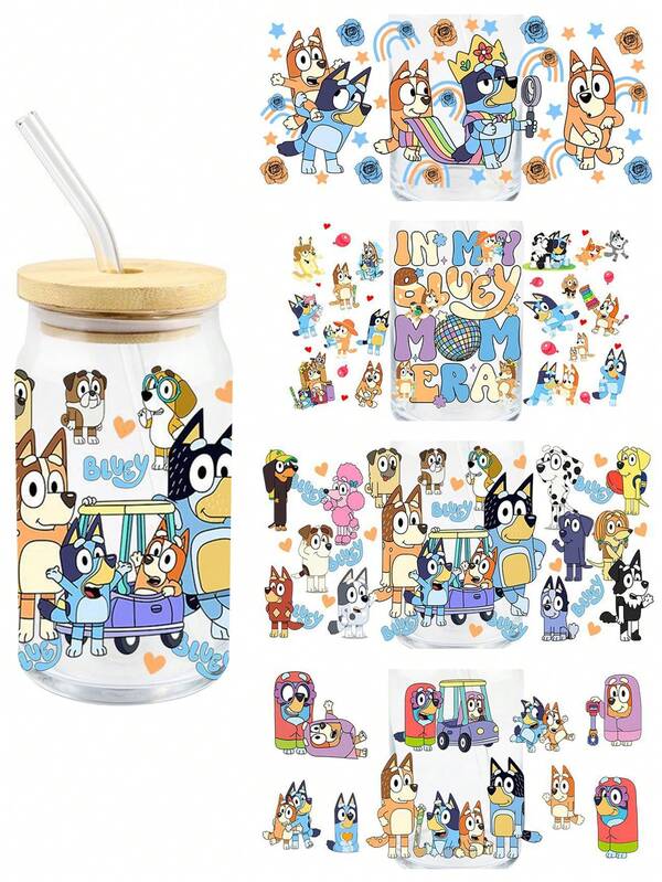 Bluey 1Pc Bottle Stickers Blueys Family And Friends Kawaii Cartoon Adhesive Stickers With Blueys Bingo Dog Cute Coco Rusty Muffin Characters Party Favor Gift DIY Water Cup Bottle Decorative Stickers Christmas Gift