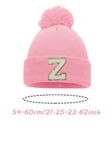1顶男女通用A-Z字母针织帽，个性化百搭冬季针织帽，适合秋冬季日常佩戴 - 粉色 - 查看 11