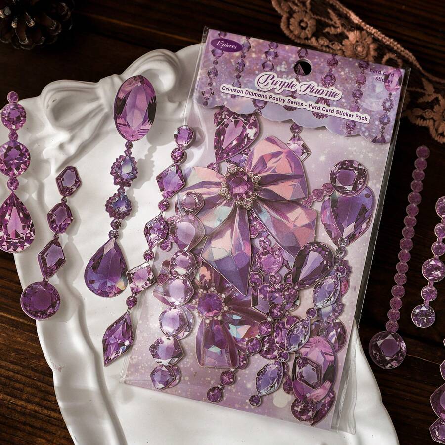 15pcs/Pack Gemstone & Faux Pearl Chain Themed Stickers For Scrapbooking, Creative Aesthetic Sticker Decals, DIY Decorative Craft Materials, Holiday Gifts, Personalized Scrapbook School Supplies Scrapbook Supplies Stationery Funny Stickers Laptop Stickers Kindle Phone Stickers - View 1