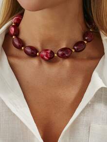 1 pezzo Collana asimmetrica in resina con perline geometriche di stile bohémien, elegante e alla moda per casual, festa, vacanze, stile di strada, appuntamenti di coppia, regalo di gioielli per festival femminili (colore e materiale soggetti all'articolo reale)