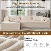 108" Sectional Couches For Living Room, Modular Sectional Sofa With L-Shape Chaise, Cloud Couch Sectional, Comfy Corduroy Fluffy Couch With Deep Seat And Side Pockets, No Assembly Required - Màu be - Xem 8