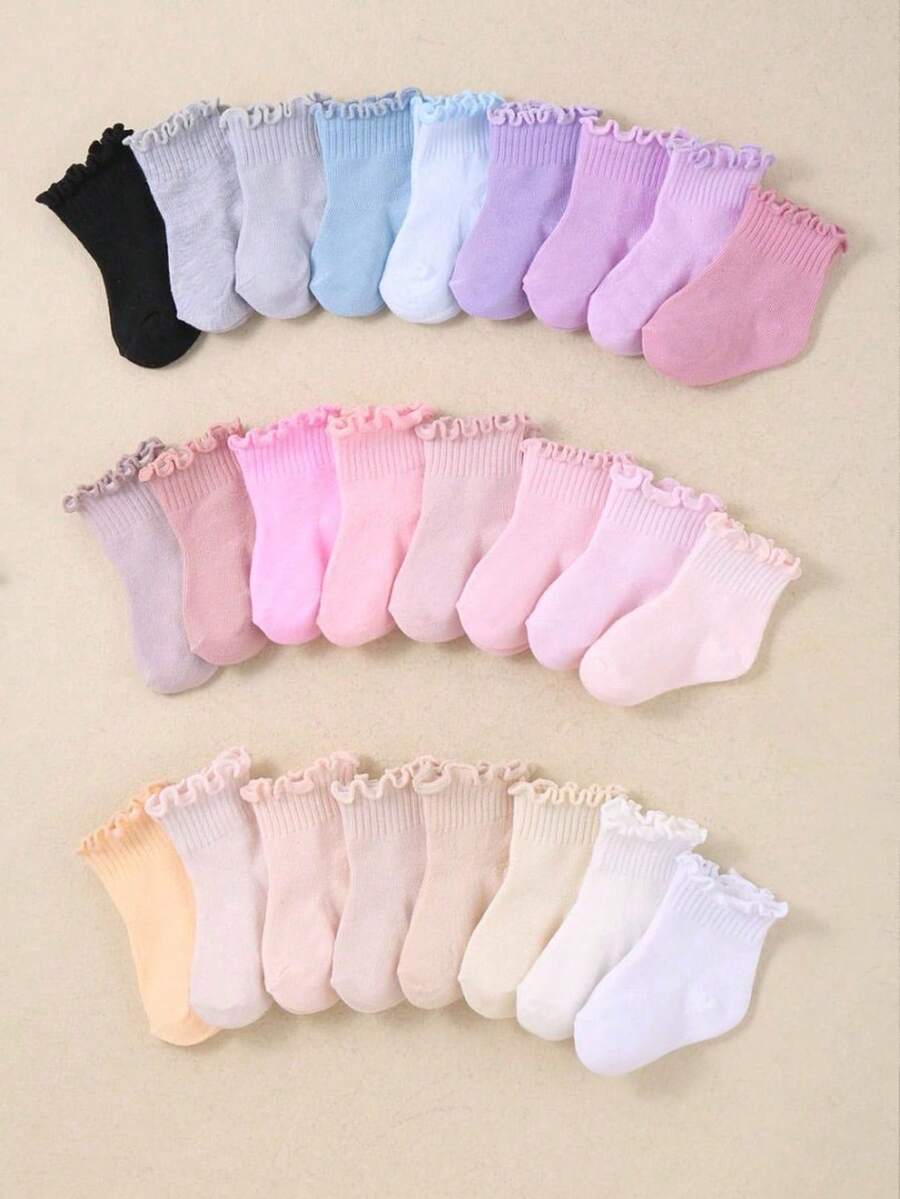 10 Pairs Soft Baby Ankle Socks With Ruffle Cuff & Candy Colors, Girls Toddler Socks With Lace Trim, Breathable Comfortable Non-Binding Everyday Socks, 0-36 Months For Daily Wear Spring Summer All Seasons, Baby Socks, Girls Socks, Toddler Socks, Ruffle Socks, Ankle Socks, Baby Shower Gift Christmas Gift Newborn Girl Gift Set - Multicolor - View 1