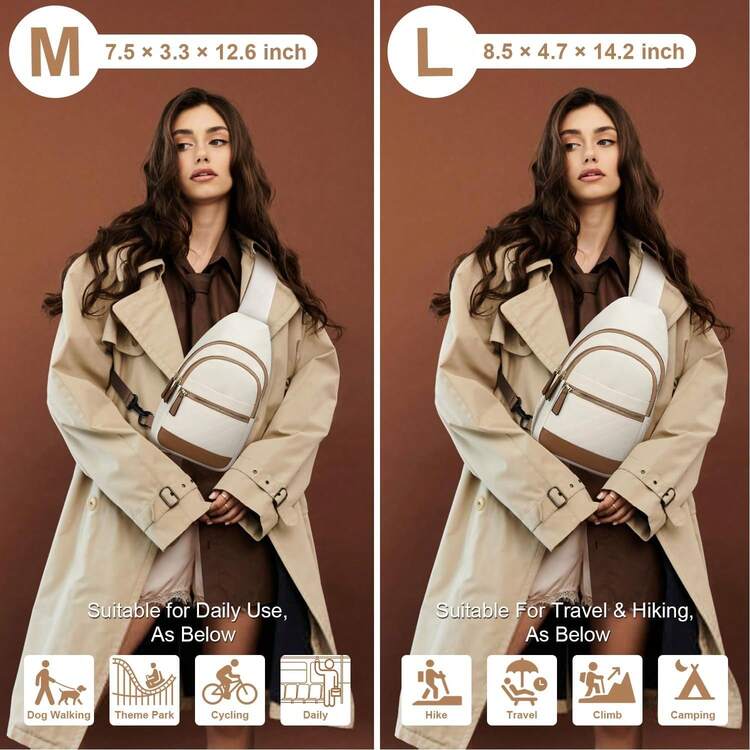 Bolsa de bandolera para mujeres y hombres, bolsas cruzadas impermeables para mujeres, riñonera casual de moda con correa de hombro convertible, bolsa de pecho para viajes y senderismo (beige, mediana) - Leopardo - Añade 8