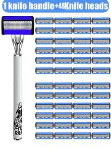 Men's Manual Safety Shaver, With 6 Layers Of Sharp Blades, Smooth Shaving, Ergonomic Manual Labor Knife Holder Design, Providing A Refreshing Shaving Experience. This Is A Men's Shaving Tool That Is Easy To Clean And Install, Affordable, And Durable.