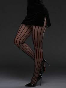 1pc Women's High Stretch Fishnet Leggings, Plaid Grid Design, Gothic Vintage Fashion Sexy Black Stockings, Versatile Tights Suitable For All Seasons - Black - View 7