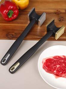 1pc Zinc Alloy Square Meat Tenderizer, Gold/Silver Double-Sided Meat Pounder For Home Use, Versatile Kitchen Tool With Nut Cracker And Spice Grinder