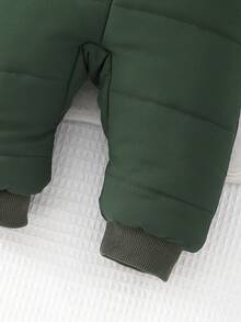 女婴休闲外出连体衣，带保暖衬里，熊图案 - 綠色 - 查看 7