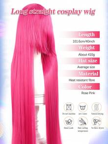 Tóc giả dài 40 inch thẳng nhiều màu sắc có mái dài Tóc giả tổng hợp màu đỏ xanh tím vàng đen tóc giả hóa trang Anime cho tiệc hóa trang Halloween 1 cái - Nhiều màu - Xem 2