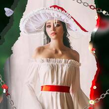 Mushroom Hat Renaissance Medieval Costume Cosplay Halloween Victorian Fairy Accessories With Bead Lace Brim Capgift - 紅色 - 查看 5