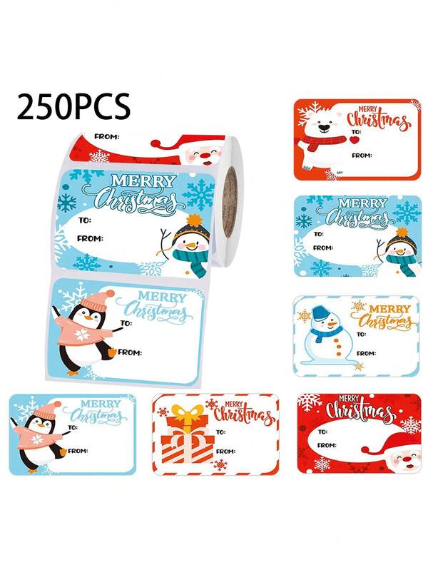250pcs/Roll Merry Christmas Graffiti Stickers, Water-Proof Gift Packaging Decoration Sticker, Writable Laser Self-Adhesive Christmas Sticker, Cute Christmas Snowman Pattern Labels Stickers For Baking, Cake Decoration, Envelope Seal Sticker, Box Sealing Stickers, Winter Gifts Decoration Waterproof Stickers Gift Box Decoration Bag Packaging Labels, Seal Stickers Christmas Decorations, Christmas Party, Christmas.