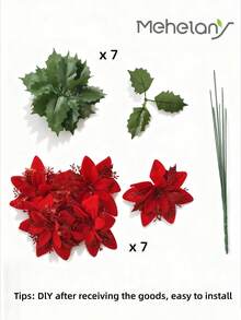 MEHELANY 1 bukiet czerwonych, sztucznych gwiazd betlejemskich, 7 główek, sztuczna roślina, kwiaty świąteczne do domu, ganku, ogrodu, dekoracji choinkowych, wianki DIY, dekoracje do domu i kuchni, świąteczne dekoracje DIY, zimowe dekoracje do domu, kompozycje kwiatowe, ozdoby na środek stołu