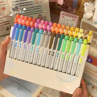 12 色/35 色双头荧光笔套装，柔和色调，学生荧光笔，适合涂鸦、素描和规划设计。