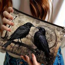 1 pieza, Bolsa de maquillaje con estampado de cuervo gótico de Halloween y cremallera, Bolsa de cosméticos y artículos de tocador de estilo gótico oscuro de la academia, Bolsa reutilizable para medicamentos con tema de terror, Bolsa para lápices y almacenamiento, Bolsa de viaje y maquillaje - Para la escuela, la decoración del hogar de verano, la bolsa de aperitivos, 9 pulgadas * 6 pulgadas