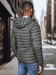 Men's Hooded Quilted Jacket, A Lightweight Transitional Jacket With A Zip-Up Fit, Practical Pockets And Elastic Trim, A Stylish Jacket For Everyday And Urban Style - Dark Grey - View 3