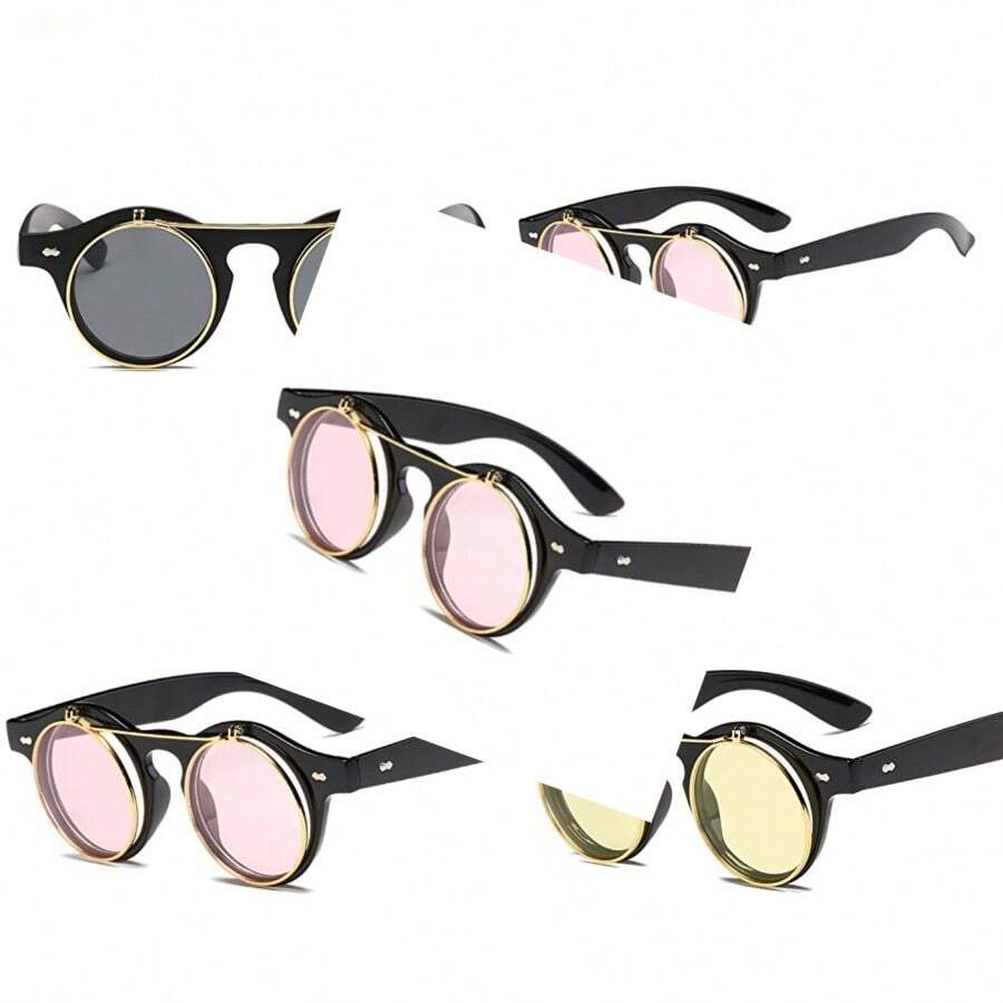 Retro Round Steampunk Sunglasses Women Men Vintage Steam Punk Sun Glasses C6 - como en la foto - Ver 1
