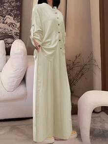 Women's Casual Cardigan, Versatile Solid Color Elegant Blouse Top, Perfect For Beach Holiday, Daily Commute, Work, Shopping - Comfortable Soft Fabric, Loose Fit Pants, 2 Pieces Sets, Suitable For Spring, Summer, Autumn