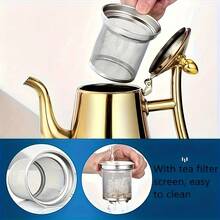An Elegant Gold Stainless Steel Teapot And Coffee Maker Set With Removable Filter - 1L~1.5L Capacity, Heat-Resistant, Suitable For Home And Restaurant Use - A Complete Tea And Coffee Cooking Set, Teapot Kettle Set - Gold - View 10