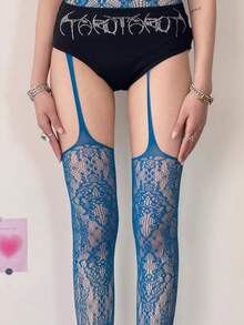 1 Pair Women's Sexy Dark Gothic Spider Web Jacquard Fishnet Pantyhose, Suitable For Halloween - Màu xanh lam - Xem 1
