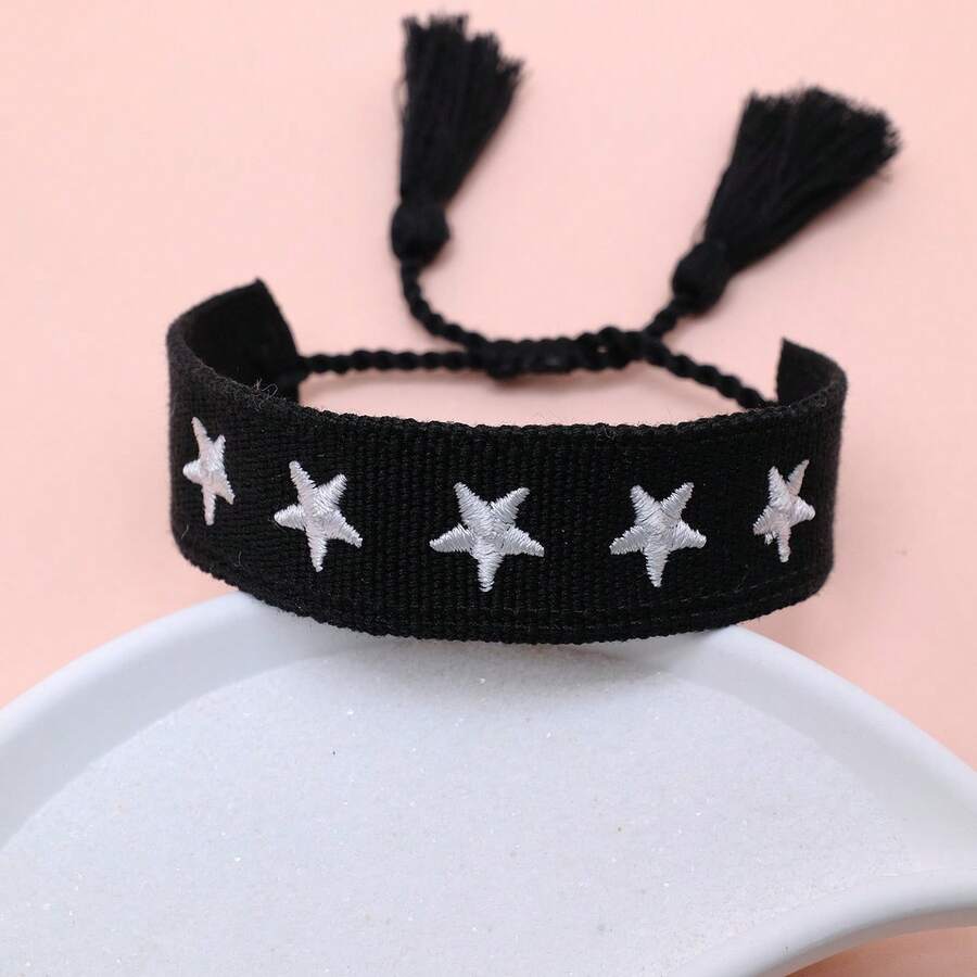 1 chiếc vòng tay ngũ giác thêu thủ công - màu đen - Xem 1