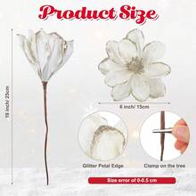 1/3 szt. brokatowych kwiatów świątecznych, kwiatów magnolii, ozdób choinkowych, białych kwiatów poinsecji z klipsami, sztucznych kwiatów na choinkę, świątecznych dekoracji DIY, dekoracji imprezowych, brokatowych, sztucznych kwiatów, wianków choinkowych DIY - Biały - Zobacz 9