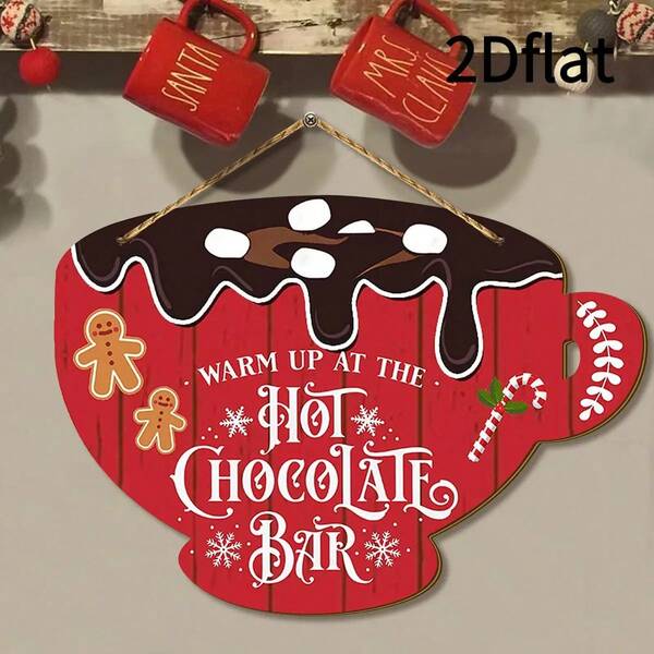 2D Acrylic Christmas Ornament - Artistic Decor Style Holiday Decoration With "Hot Chocolate Bar Warmer" Design, Gingerbread And Candy Cane Pattern, Suitable For Living Room - No Electricity Required, Indoor Christmas Decor