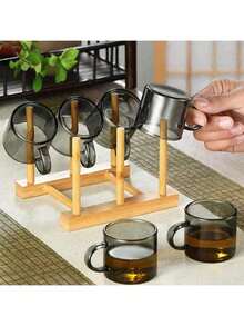 1pc Heat-Resistant Transparent Glass Cup With Handle, Suitable For Home, Office, KTV, Great For Drinking Water, Tea, Beverages, Espresso, Etc. [Note: Cup Only, No Cup Holder] - Black - View 5