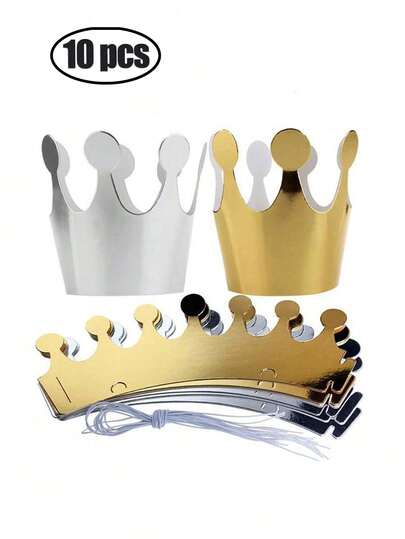 50pcs Paper Birthday Crown Hats, Gold Paper Crown, Party Gold Crowns Hats King Crowns, Happy Birthday Paper Hats Prince And Princess Crown Atmosphere Decorative Headwear Photography Pavilion Props Festival Decoration Creative Gifts, For Birthday Parties And Cake Shop Photoshoot Props, Celebration, Chritmas