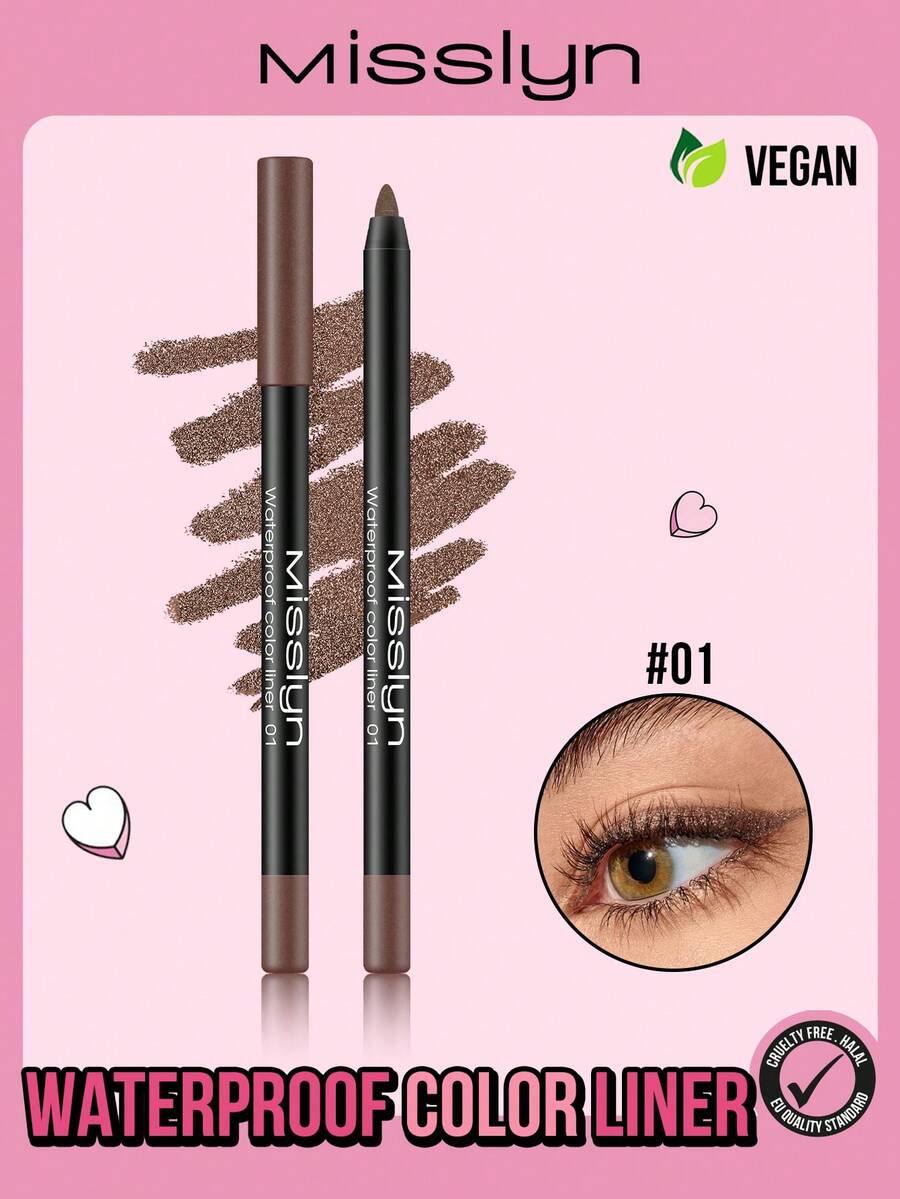 Misslyn Waterproof Colored Eyeliner Pencil, Long-Lasting Color, Smooth & Creamy Texture, Available In Matte, Pearl, And Glitter Finishes, Easy To Create Bold & Precise Lines, Can Be Sharpened With A Pencil Sharpener, Smudge-Proof, Waterproof, Long-Lasting, Sweat-Resistant - 01 Màu nâu lung linh - Xem 1