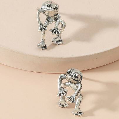 1 Pair Cute & Petite Frog Design Front & Back Earrings For Women, Suitable For Holidays, Birthdays, Dates, Parties, Vacations, Casual Wear