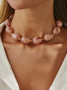 1 pezzo Collana asimmetrica in resina con perline geometriche di stile bohémien, elegante e alla moda per casual, festa, vacanze, stile di strada, appuntamenti di coppia, regalo di gioielli per festival femminili (colore e materiale soggetti all'articolo reale)