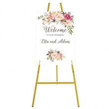 Vincidern 43.7inch Welcome To Our Wedding Sign Stand For Event Decor, Heavy Duty Metal Display Easel With Adjustable Chain, 4 Tier Height Wedding Seating Chart Stand For Birthday Party, Art Paintings,Posters,Pictures, Home Décor - 金色 - 查看 4
