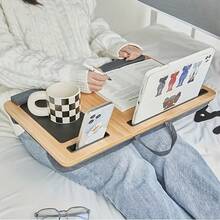 Senmeo Robust Black Portable Desk With Handle - Mobile Computer Desk With Armrest, Tablet/Phone Holder & Mouse Pad, Space-Saving Lap Desk For Home Office/Student Dormitory/Bedside (Suitable For Laptop, PC, Tablet) - Quả óc chó - Xem 4